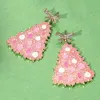 Fashnzfab Glittered Resin Bow Topper Christmas Tree Earrings In Pink