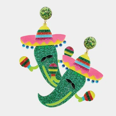 Fashnzfab Glittered Resin Chili Pepper Dangle Earrings In Green