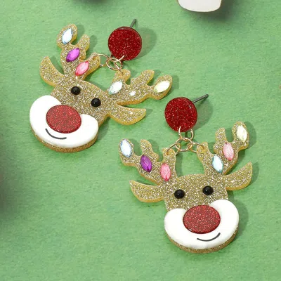 Fashnzfab Glittered Resin Christmas Reindeer Dangle Earrings In Multi