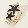Fashnzfab Glittered Resin Double Starfish Hinged Bangle Bracelet Black In Black