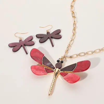 Fashnzfab Glittered Resin Dragonfly Pendant Necklace In Red