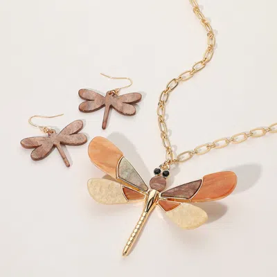 Fashnzfab Glittered Resin Dragonfly Pendant Necklace In Brown