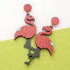 Fashnzfab Glittered Resin Flamingo Dangle Earrings In Red