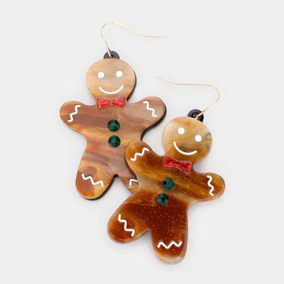 Fashnzfab Glittered Resin Gingerbread Man Dangle Earrings In Brown