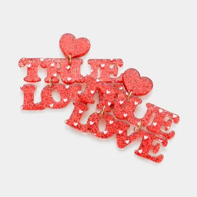 Fashnzfab Glittered Resin Heart True Love Message Link Dangle Earrings In Red