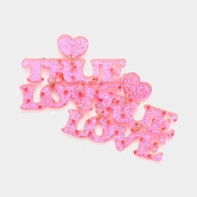 Fashnzfab Glittered Resin Heart True Love Message Link Dangle Earrings In Pink