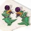 Fashnzfab Glittered Resin Mardi Gras Crocodile/alligator Dangle Earrings - Green In Green
