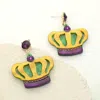 Fashnzfab Glittered Resin Mardi Gras Crown Dangle Earrings - Multi In Gold