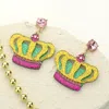 Fashnzfab Glittered Resin Mardi Gras Crown Dangle Earrings - Multi In Yellow