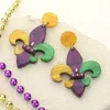 Fashnzfab Glittered Resin Mardi Gras Fleur De Lis Dangle Earrings In Purple