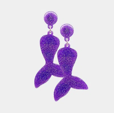 Fashnzfab Glittered Resin Mermaid Tail Dangle Earrings In Purple