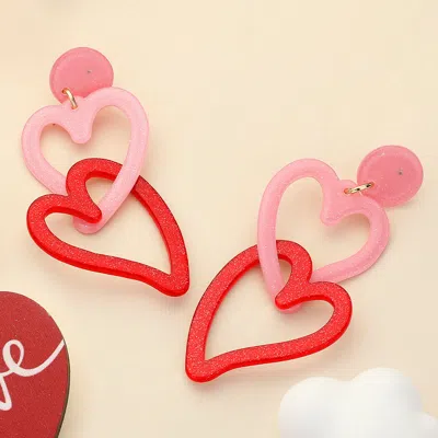 Fashnzfab Glittered Resin Open Heart Link Dangle Earrings In Pink