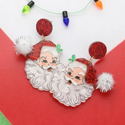 Fashnzfab Glittered Resin Pom Santa Dangle Earrings In Red
