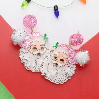 Fashnzfab Glittered Resin Pom Santa Dangle Earrings In Pink