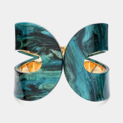 Fashnzfab Glittered Resin Printed Hinged Bangle Bracelet In Green