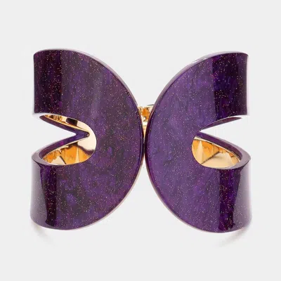 Fashnzfab Glittered Resin Printed Hinged Bangle Bracelet In Purple