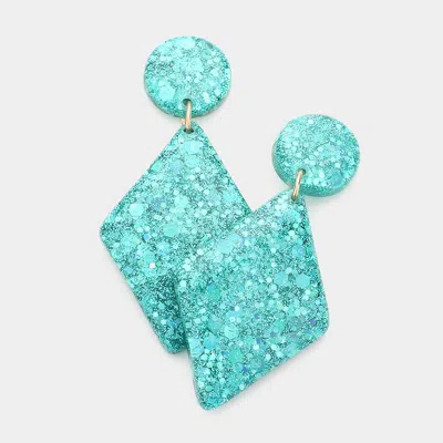 Fashnzfab Glittered Resin Rhombus Dangle Earrings - Turquoise In Blue