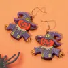 Fashnzfab Glittered Resin Scarecrow Halloween Pumpkin Dangle Earrings In Purple
