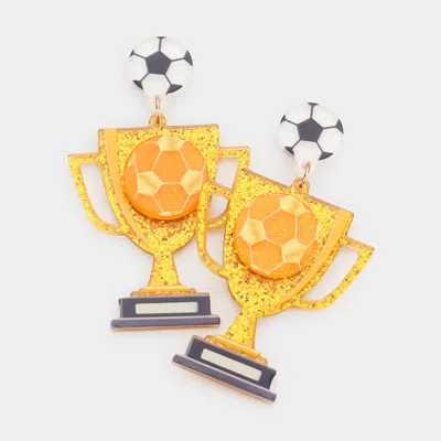 Fashnzfab Glittered Resin Soccer Trophy Dangle Earrings - Gold