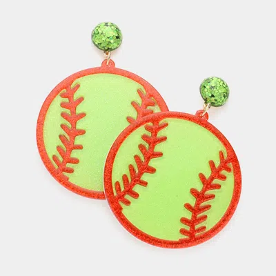 Fashnzfab Glittered Resin Softball Dangle Earrings In Green