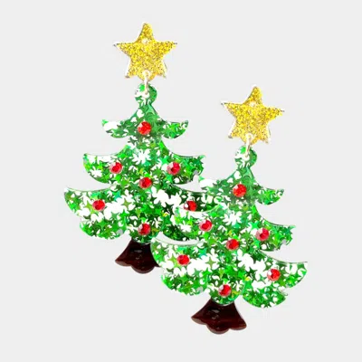 Fashnzfab Glittered Resin Star Christmas Tree Dangle Earrings - Green