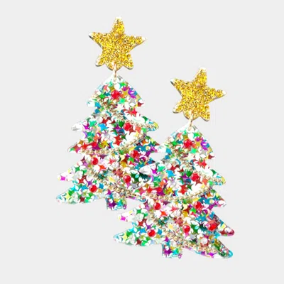 Fashnzfab Glittered Resin Star Christmas Tree Dangle Earrings In Multi