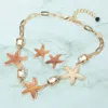 Fashnzfab Glittered Resin Starfish Stone Cluster Link Statement Necklace In Brown