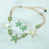 Fashnzfab Glittered Resin Starfish Stone Cluster Link Statement Necklace In Green