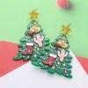 Fashnzfab Glittered Resin Western Cowboy Christmas Tree Dangle Earrings In Green