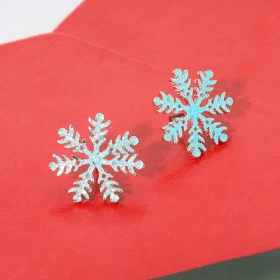 Fashnzfab Glittered Snowflake Stud Earrings In Blue