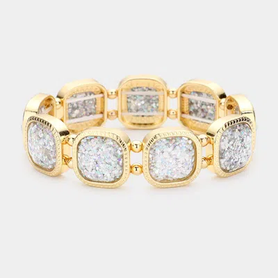 Fashnzfab Glittered Square Stretch Bracelet Ab In Silver