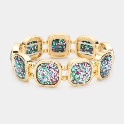 Fashnzfab Glittered Square Stretch Bracelet Multi In Gold