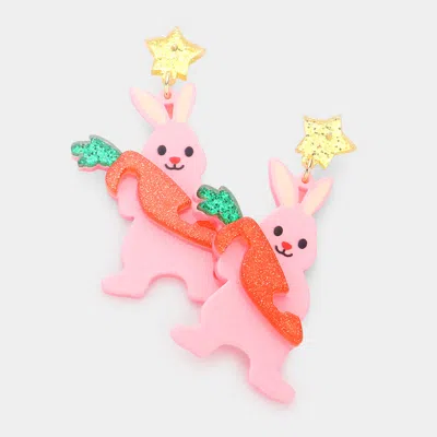 Fashnzfab Glittered Star Resin Easter Bunny Carrot Link Dangle Earrings - Pink