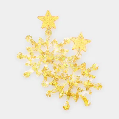 Fashnzfab Glittered Star Resin Snowflake Dangle Earrings In Yellow
