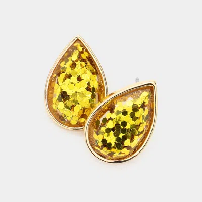 Fashnzfab Glittered Teardrop Stud Earrings In Yellow