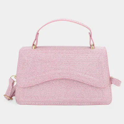 Fashnzfab Glittered Top Handle Flap Square Bag / Crossbody Bag In Pink