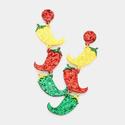 Fashnzfab Glittered Triple Chili Pepper Link Dangle Earrings In Green