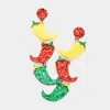 Fashnzfab Glittered Triple Chili Pepper Link Dangle Earrings In Multi