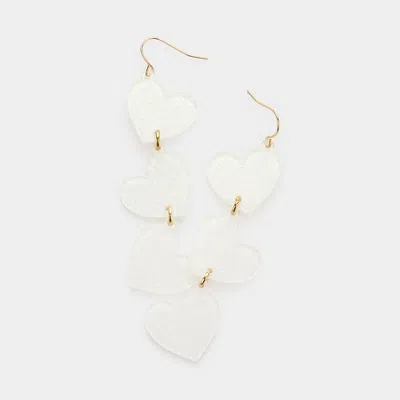 Fashnzfab Glittered Triple Resin Heart Link Dangle Earrings - White