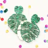 Fashnzfab Glittered Tropical Leaf Dangle Earrings In Green