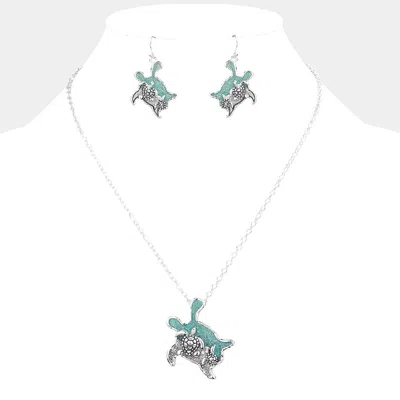 Fashnzfab Glittered Turtle Pendant Necklace In Blue