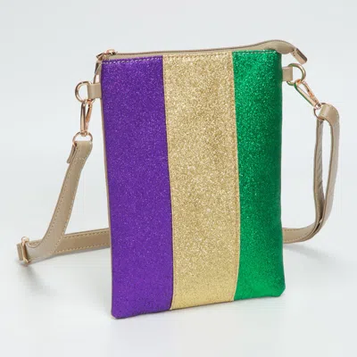 Fashnzfab Glittered Vertical Strip Mardi Gras Flat Mini Crossbody Bag In Gold