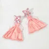 Fashnzfab Glittered Wedding Dress Dangle Earrings In Pink