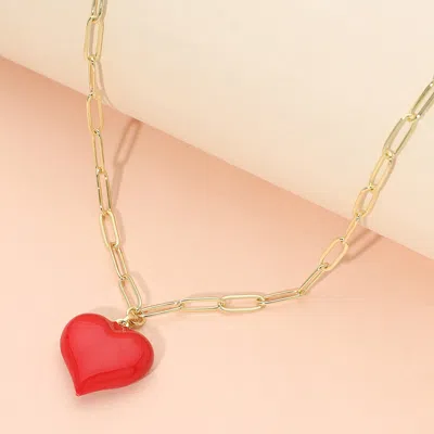 Fashnzfab Glossy Heart Pendant Stainless Steel Paperclip Chain Necklace In Gold