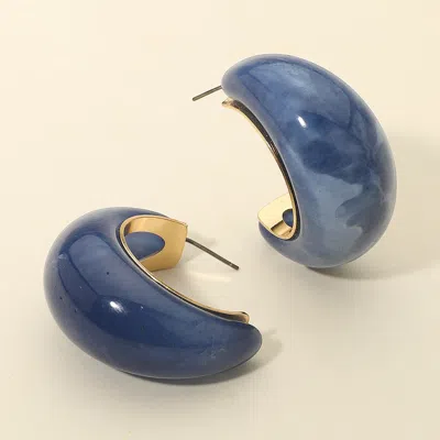 Fashnzfab Glossy Marbled Chunky Resin Hoop Earrings In Blue