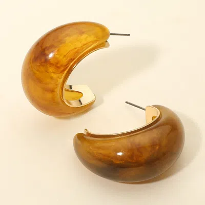 Fashnzfab Glossy Marbled Chunky Resin Hoop Earrings In Brown