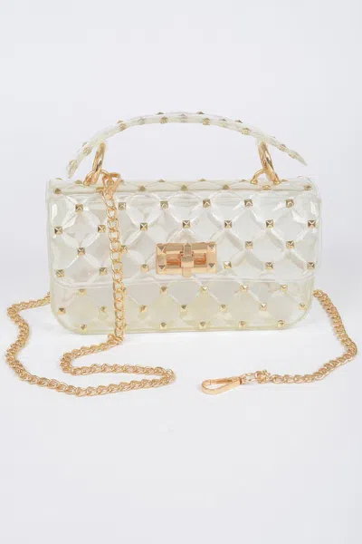 Fashnzfab Glossy Stud Cross Chain Body Clutch In Multi