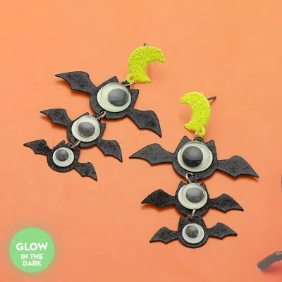 Fashnzfab Glow In The Dark Halloween Bat Link Drop Dangle Earrings In Black