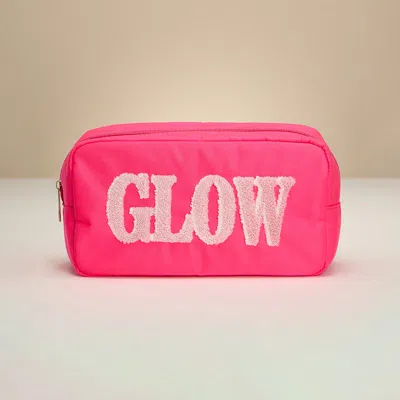 Fashnzfab Glow Message Patch Embroidered Pouch Bag / Organizer In Pink