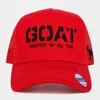 Fashnzfab Goat Greatest Of All Time Message Embroidered Mesh Back Trucker Hat In Red